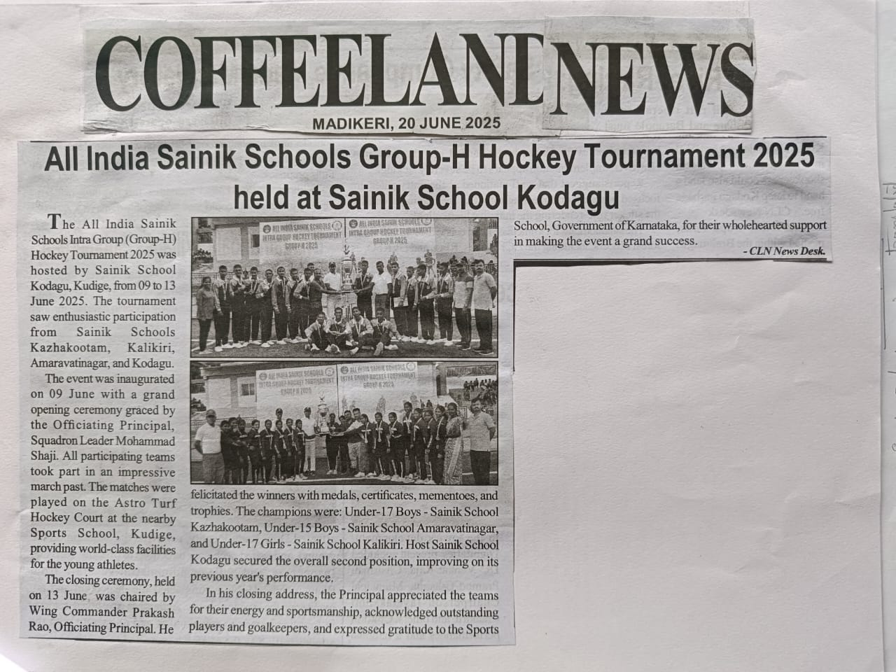 All IndiaSainikSchoolsGroup H HockeyTournament2025