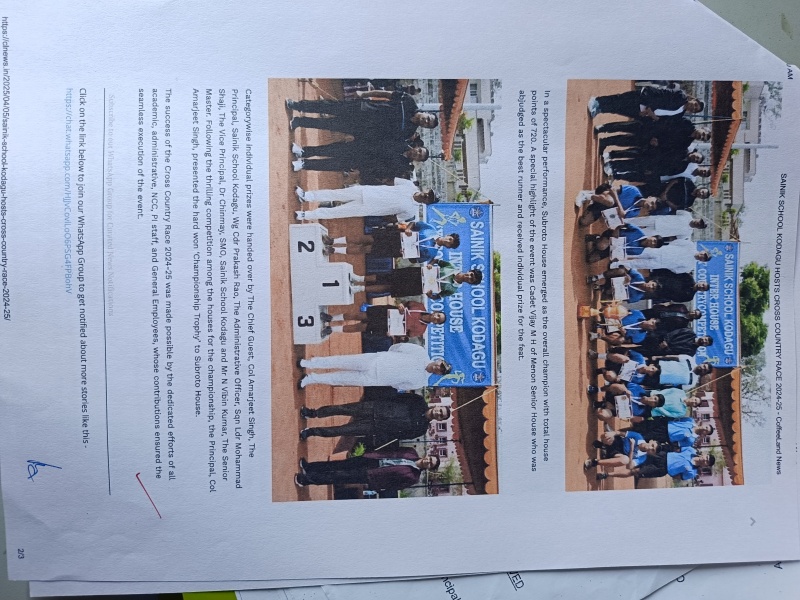 SAINIK SCHOOL KODAGU HOSTS CROSS COUNTRYRACE2024 25